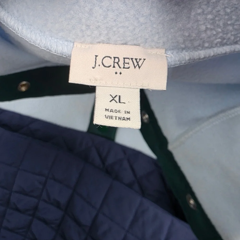 J.Crew Womens XL Fleece Snap Pullover Colorblock‎ Quilted Blue Green